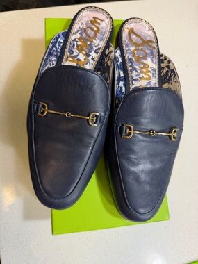 Sam Edelman Navy Leather Mules